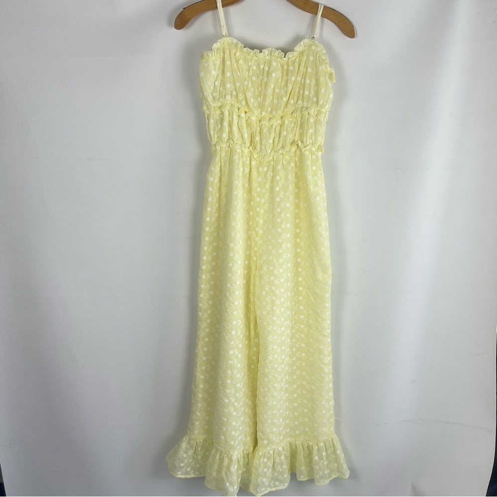 MAJORELLE Sylvan Yellow Floral Smocked Cropped Jumpsuit Size S - Picture 2 of 12